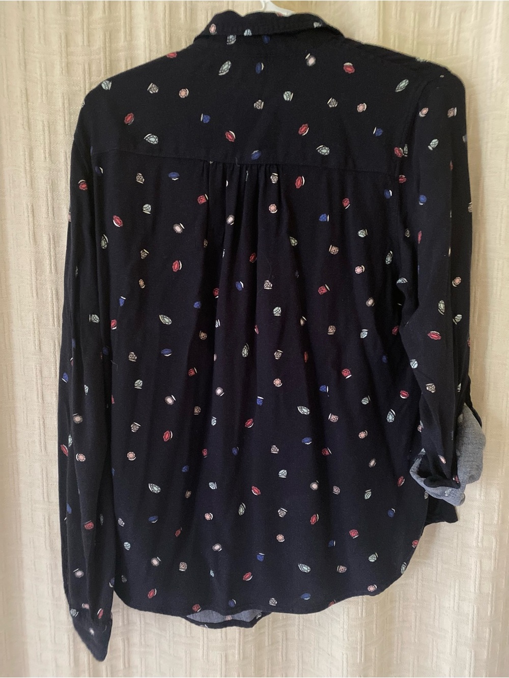 Navy Button-Up Shirt with Multicolor Print - Picture 2 of 2